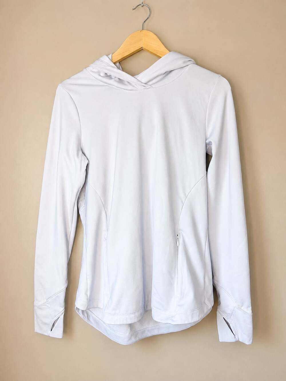 Athleta Women's White Long Sleeve Performance Athletic Hoodie with Thumbholes Si